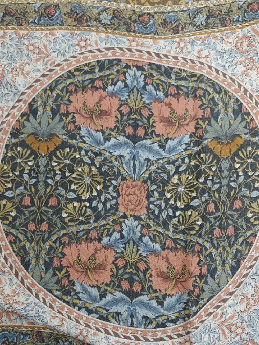 Floral Medallion Silk-Blend Scarf in Mustard and Coral